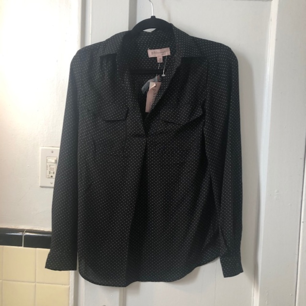 Philosophy Black Button Down With White Polka Dots